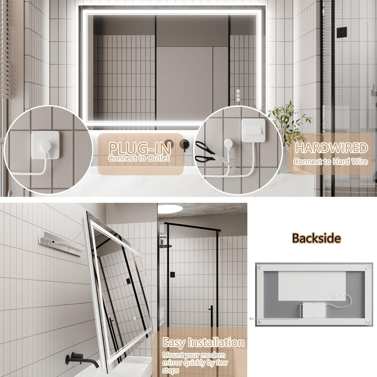 GlareGuard Anti-Fog Bathroom Dimmable Led Mirror Backlit Illuminated Mirror Touch Switch-镜子-Parc Decor