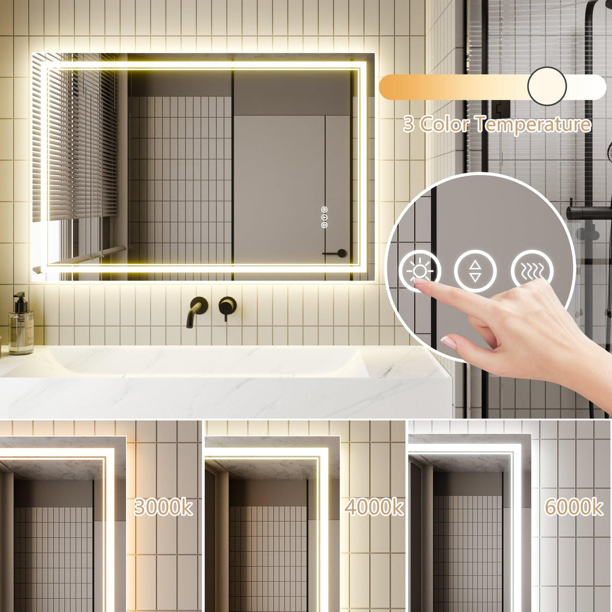GlareGuard Anti-Fog Bathroom Dimmable Led Mirror Backlit Illuminated Mirror Touch Switch-镜子-Parc Decor