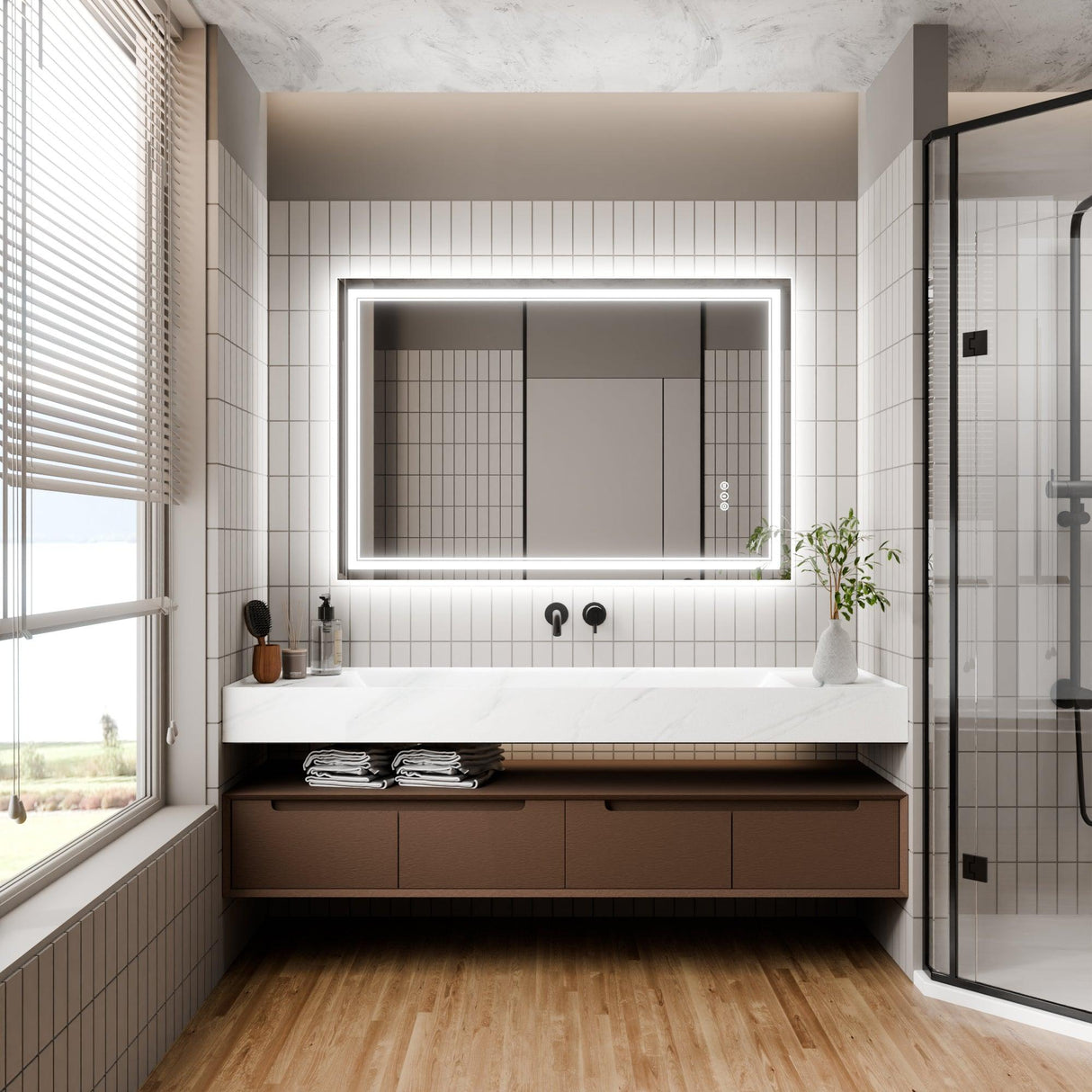 GlareGuard Anti-Fog Bathroom Dimmable Led Mirror Backlit Illuminated Mirror Touch Switch-镜子-Parc Decor