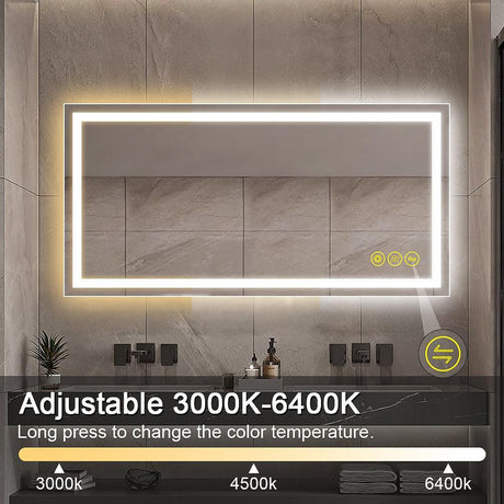 GlareGuard Rectangular Anti-Fog Dimmable Backlit LED Bathroom Vanity Mirror