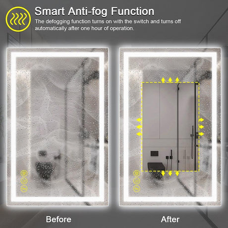 GlareGuard Rectangular Anti-Fog Dimmable Backlit LED Bathroom Vanity Mirror