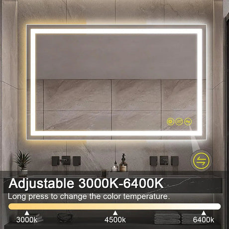 GlareGuard Rectangular Anti-Fog Dimmable Backlit LED Bathroom Vanity Mirror