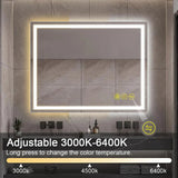 GlareGuard Rectangular Anti-Fog Dimmable Backlit LED Bathroom Vanity Mirror