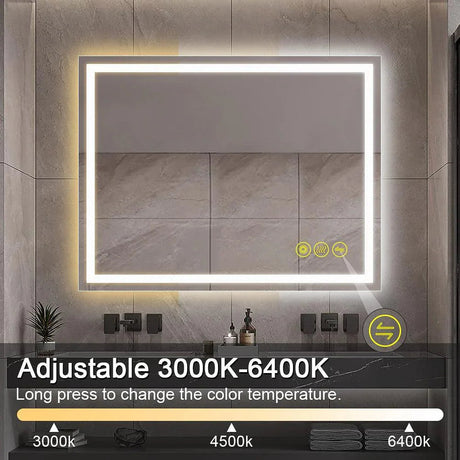 GlareGuard Rectangular Anti-Fog Dimmable Backlit LED Bathroom Vanity Mirror