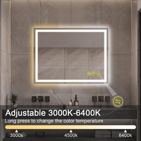 GlareGuard Rectangular Anti-Fog Dimmable Backlit LED Bathroom Vanity Mirror