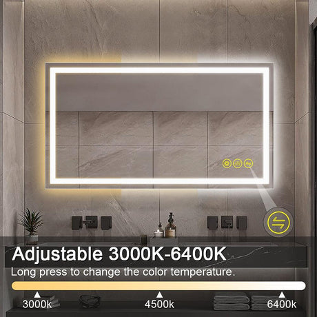 GlareGuard Rectangular Anti-Fog Dimmable Backlit LED Bathroom Vanity Mirror