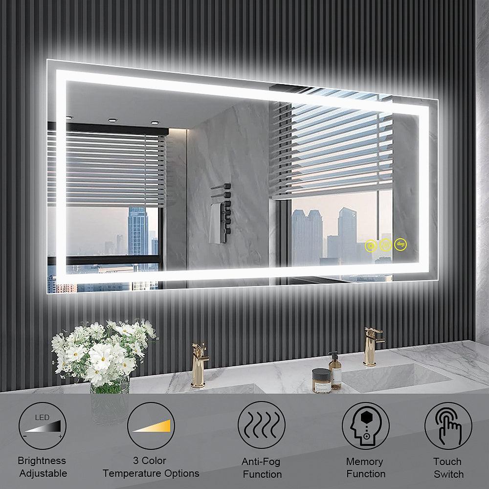 GlareGuard Rectangular Anti-Fog Dimmable Backlit LED Bathroom Vanity Mirror-镜子-Parc Decor