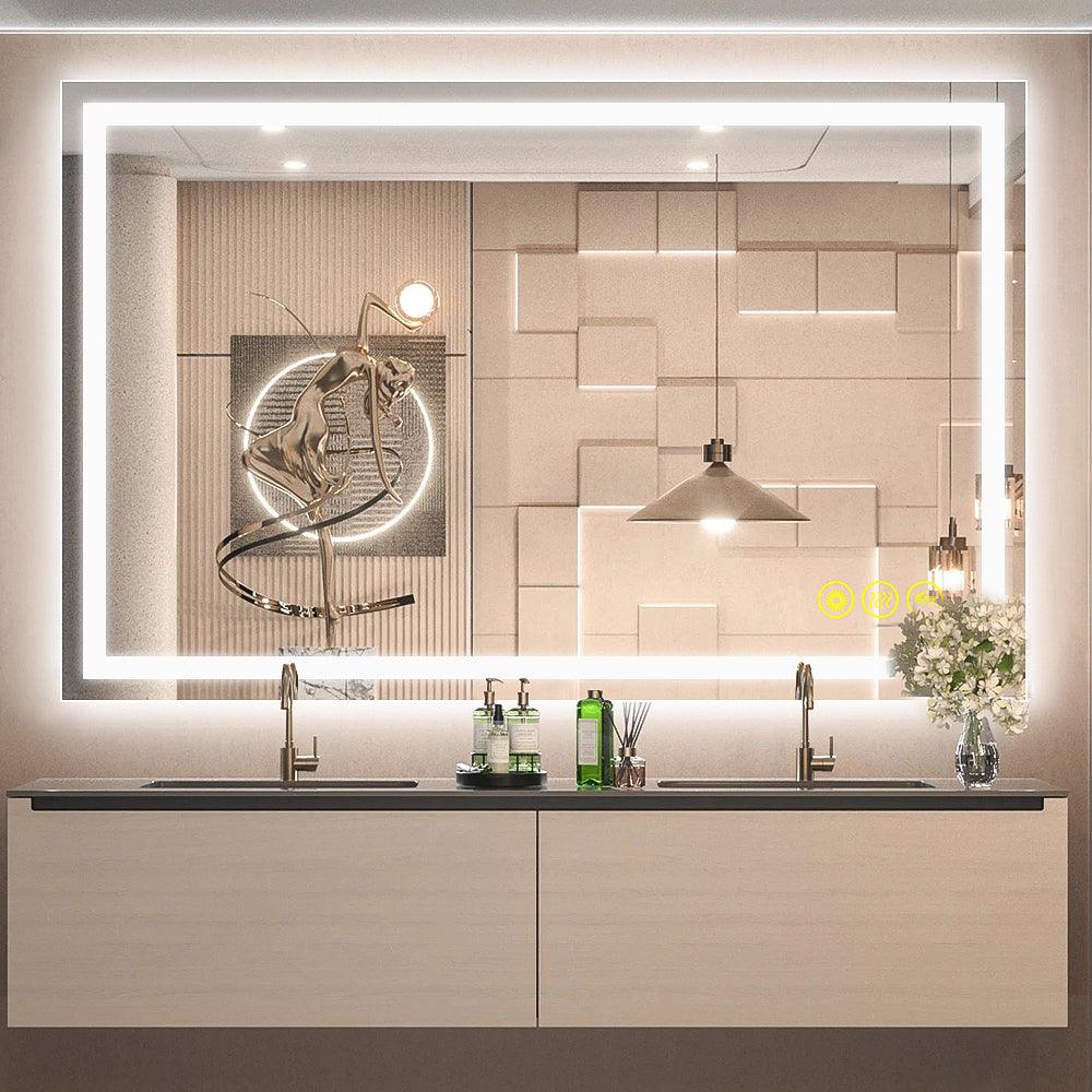 GlareGuard Rectangular Anti-Fog Dimmable Backlit LED Bathroom Vanity Mirror-镜子-Parc Decor