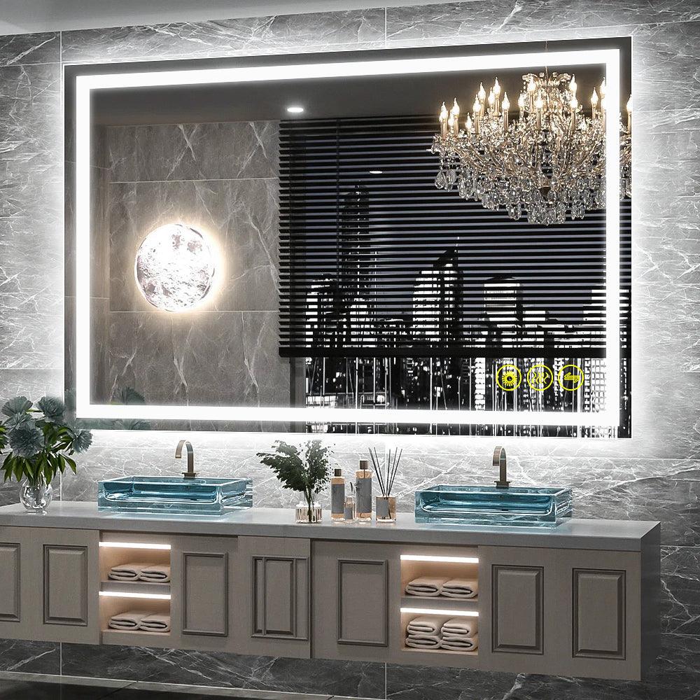 GlareGuard Rectangular Anti-Fog Dimmable Backlit LED Bathroom Vanity Mirror-镜子-Parc Decor