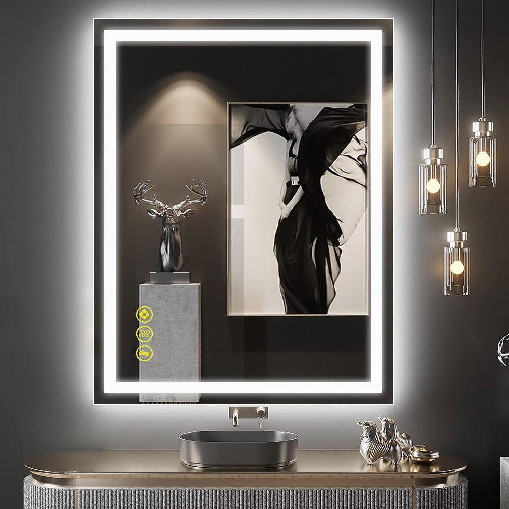 GlareGuard Rectangular Anti-Fog Dimmable Backlit LED Bathroom Vanity Mirror-镜子-Parc Decor