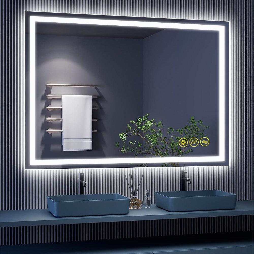 GlareGuard Rectangular Anti-Fog Dimmable Backlit LED Bathroom Vanity Mirror-镜子-Parc Decor
