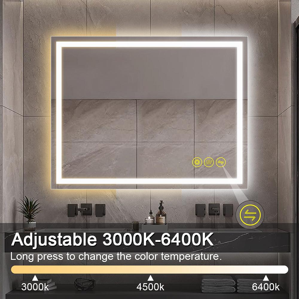 GlareGuard Rectangular Anti-Fog Dimmable Backlit LED Bathroom Vanity Mirror-镜子-Parc Decor