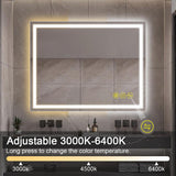 GlareGuard Rectangular Anti-Fog Dimmable Backlit LED Bathroom Vanity Mirror-镜子-Parc Decor