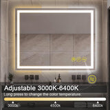 GlareGuard Rectangular Anti-Fog Dimmable Backlit LED Bathroom Vanity Mirror-镜子-Parc Decor