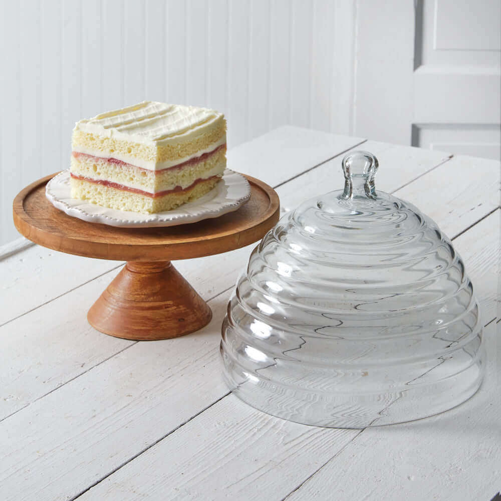 Glass Beehive Kitchen Cloche with Wood Stand-cake stand-Parc Decor