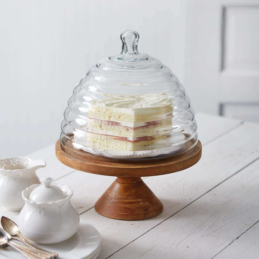 Glass Beehive Kitchen Cloche with Wood Stand-cake stand-Parc Decor