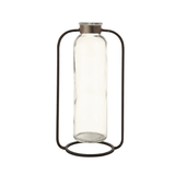 Glass Bud Vase in Metal Stand-Vases and Jars-Parc Decor