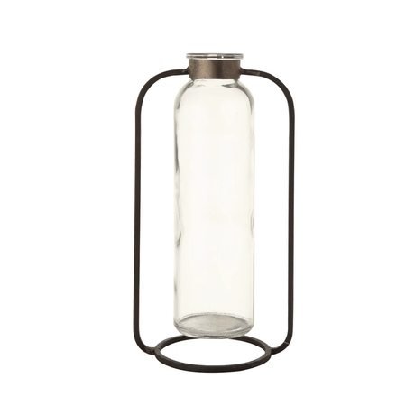 Glass Bud Vase in Metal Stand-Vases and Jars-Parc Decor