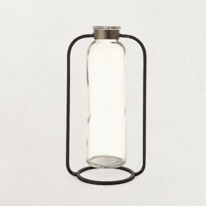 Glass Bud Vase in Metal Stand-Vases and Jars-Parc Decor