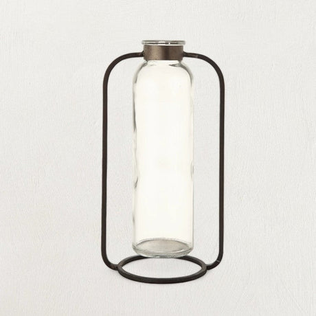 Glass Bud Vase in Metal Stand-Vases and Jars-Parc Decor