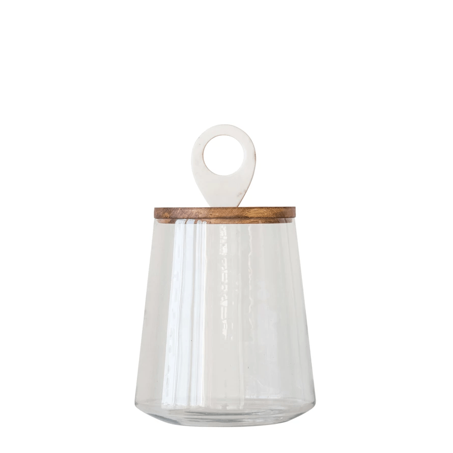 Glass Display Jar with Wood & Marble Lid-Vases and Jars-Parc Decor