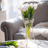 Glass Vase with Antique Floral Metal Stand-vase-Parc Decor