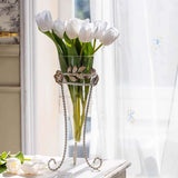 Glass Vase with Antique Floral Metal Stand-vase-Parc Decor