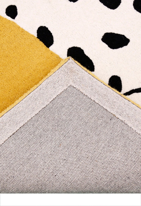 Gold And Black Shady Dalmatian Hand Tufted 4x4 Wool Rug
