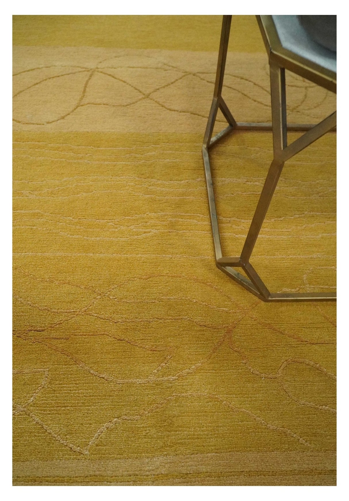 Gold and Brown Hand knotted Stripes 4x6 wool and Art Silk area Rug-Area Rug-Parc Decor