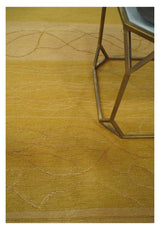 Gold and Brown Hand knotted Stripes 4x6 wool and Art Silk area Rug-Area Rug-Parc Decor