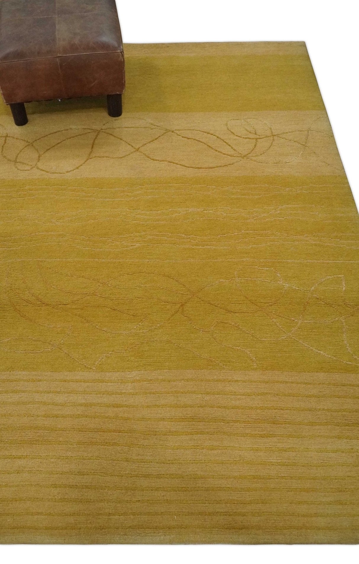 Gold and Brown Hand knotted Stripes 4x6 wool and Art Silk area Rug-Area Rug-Parc Decor