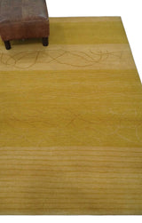 Gold and Brown Hand knotted Stripes 4x6 wool and Art Silk area Rug-Area Rug-Parc Decor