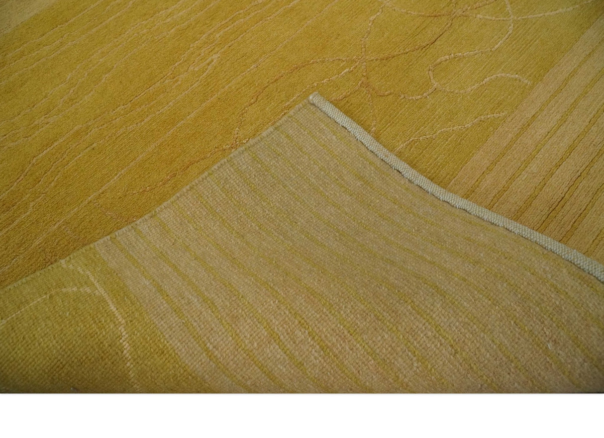 Gold and Brown Hand knotted Stripes 4x6 wool and Art Silk area Rug-Area Rug-Parc Decor