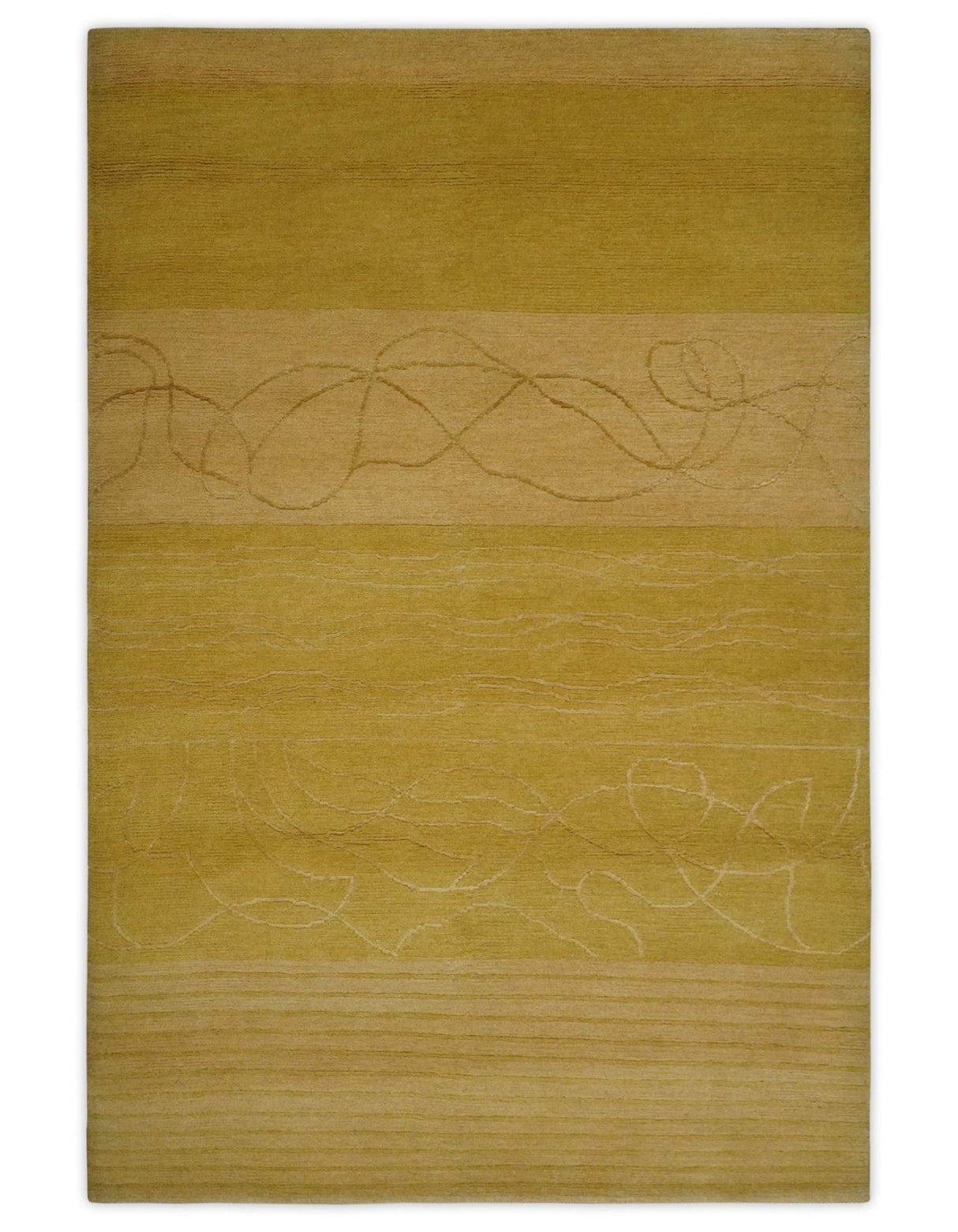 Gold and Brown Hand knotted Stripes 4x6 wool and Art Silk area Rug-Area Rug-Parc Decor