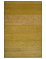 Gold and Brown Hand knotted Stripes 4x6 wool and Art Silk area Rug-Area Rug-Parc Decor