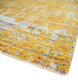Gold and Ivory Modern Abstract 5x8 Recycled Art Silk Area Rug