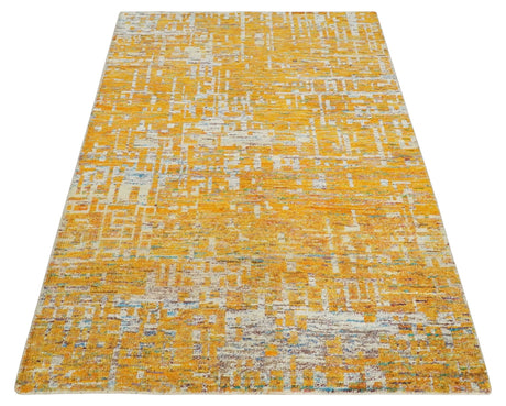 Gold and Ivory Modern Abstract 5x8 Recycled Art Silk Area Rug