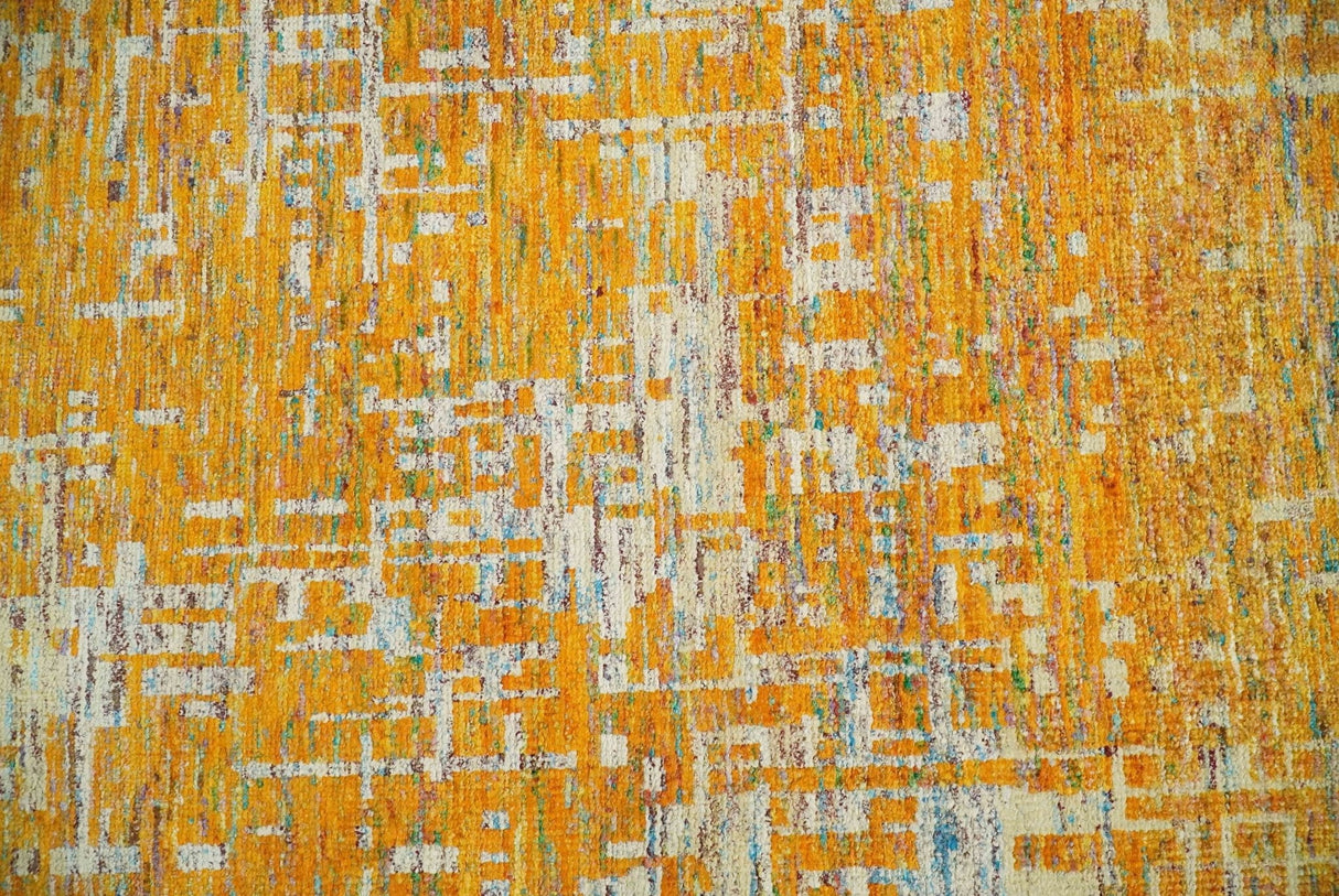 Gold and Ivory Modern Abstract 5x8 Recycled Art Silk Area Rug-Area Rug-Parc Decor