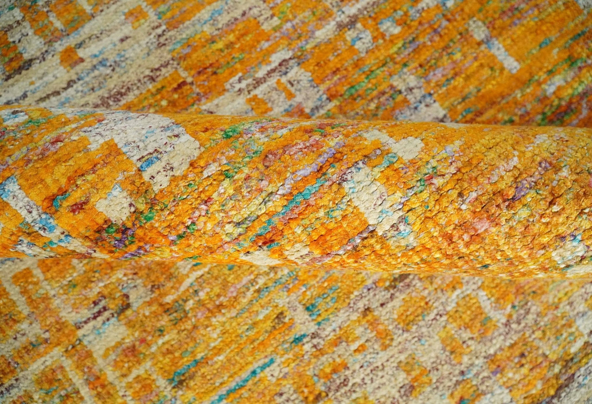 Gold and Ivory Modern Abstract 5x8 Recycled Art Silk Area Rug-Area Rug-Parc Decor