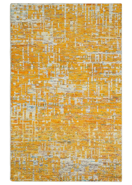 Gold and Ivory Modern Abstract 5x8 Recycled Art Silk Area Rug