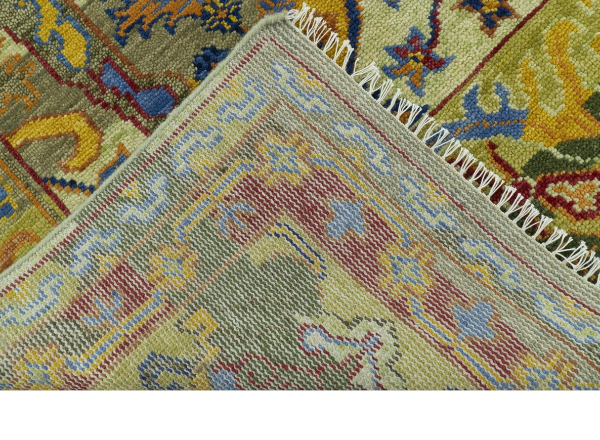 Gold, Blue And Green Transitional Hand Knotted Custom Made wool area rug