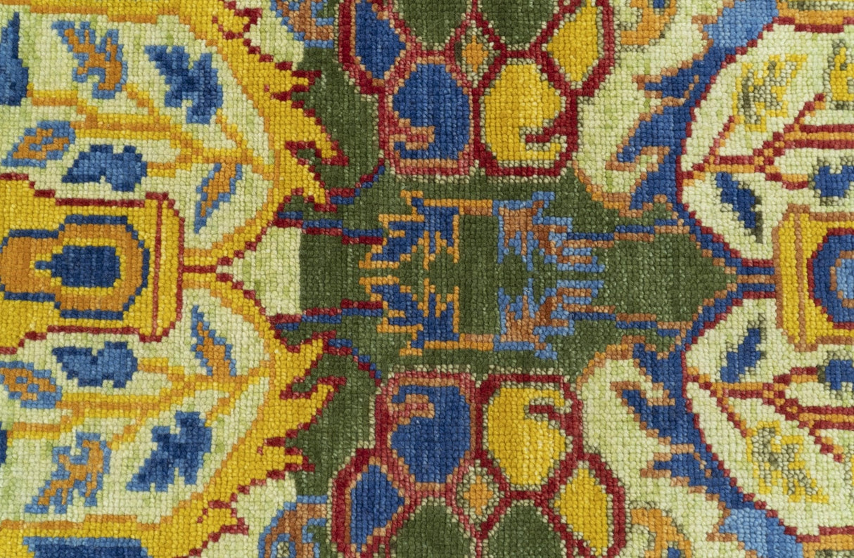 Gold, Blue And Green Transitional Hand Knotted Custom Made wool area rug
