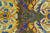 Gold, Blue And Green Transitional Hand Knotted Custom Made wool area rug