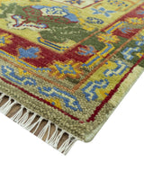 Gold, Blue And Green Transitional Hand Knotted Custom Made wool area rug