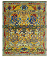 Gold, Blue And Green Transitional Hand Knotted Custom Made wool area rug