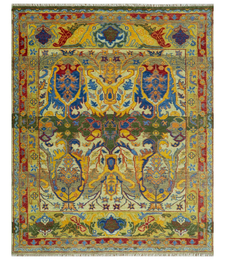 Gold, Blue And Green Transitional Hand Knotted Custom Made wool area rug