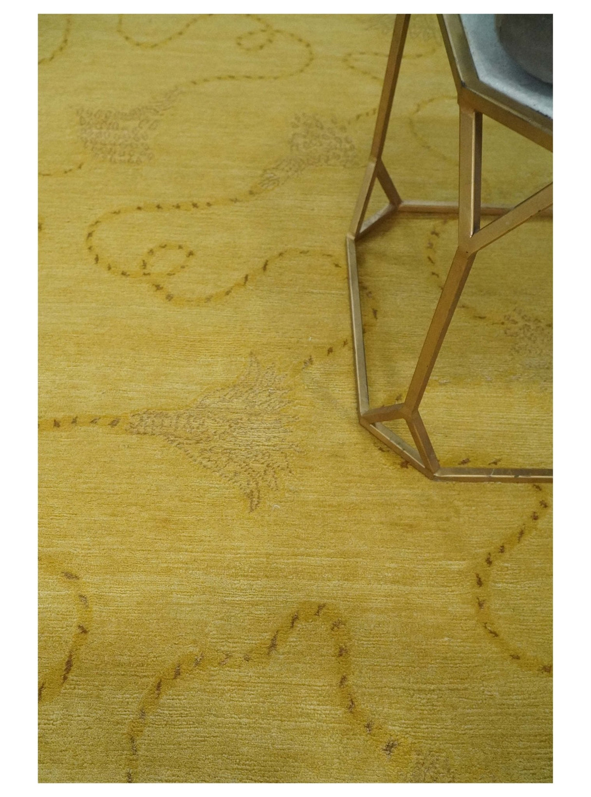 Gold Hand knotted contemporary 6x9 wool And Art Silk Area Rug-Area Rug-Parc Decor