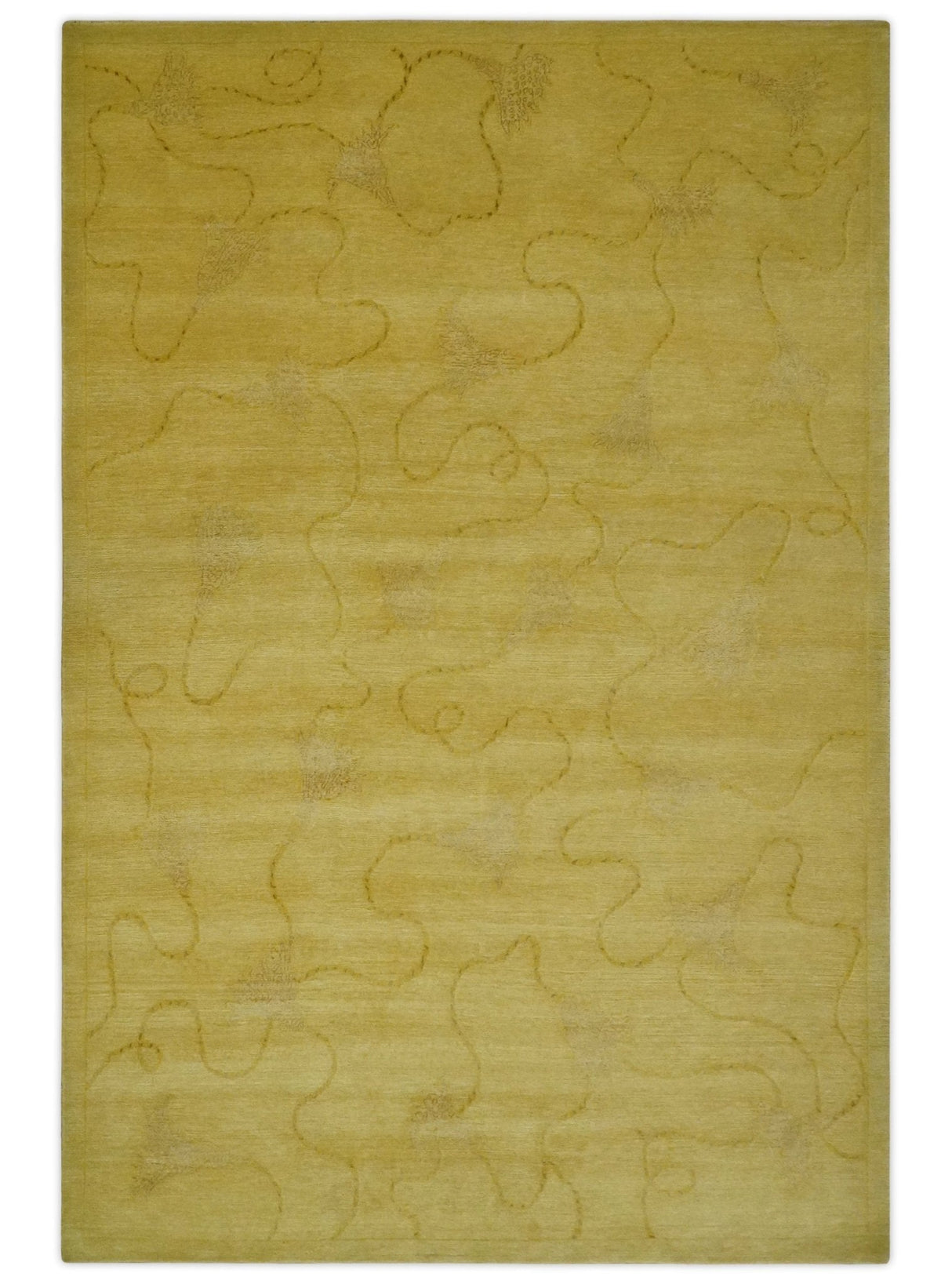 Gold Hand knotted contemporary 6x9 wool And Art Silk Area Rug-Area Rug-Parc Decor