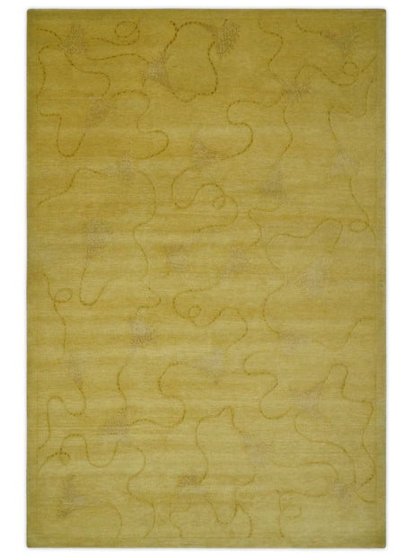 Gold Hand knotted contemporary 6x9 wool And Art Silk Area Rug-Area Rug-Parc Decor