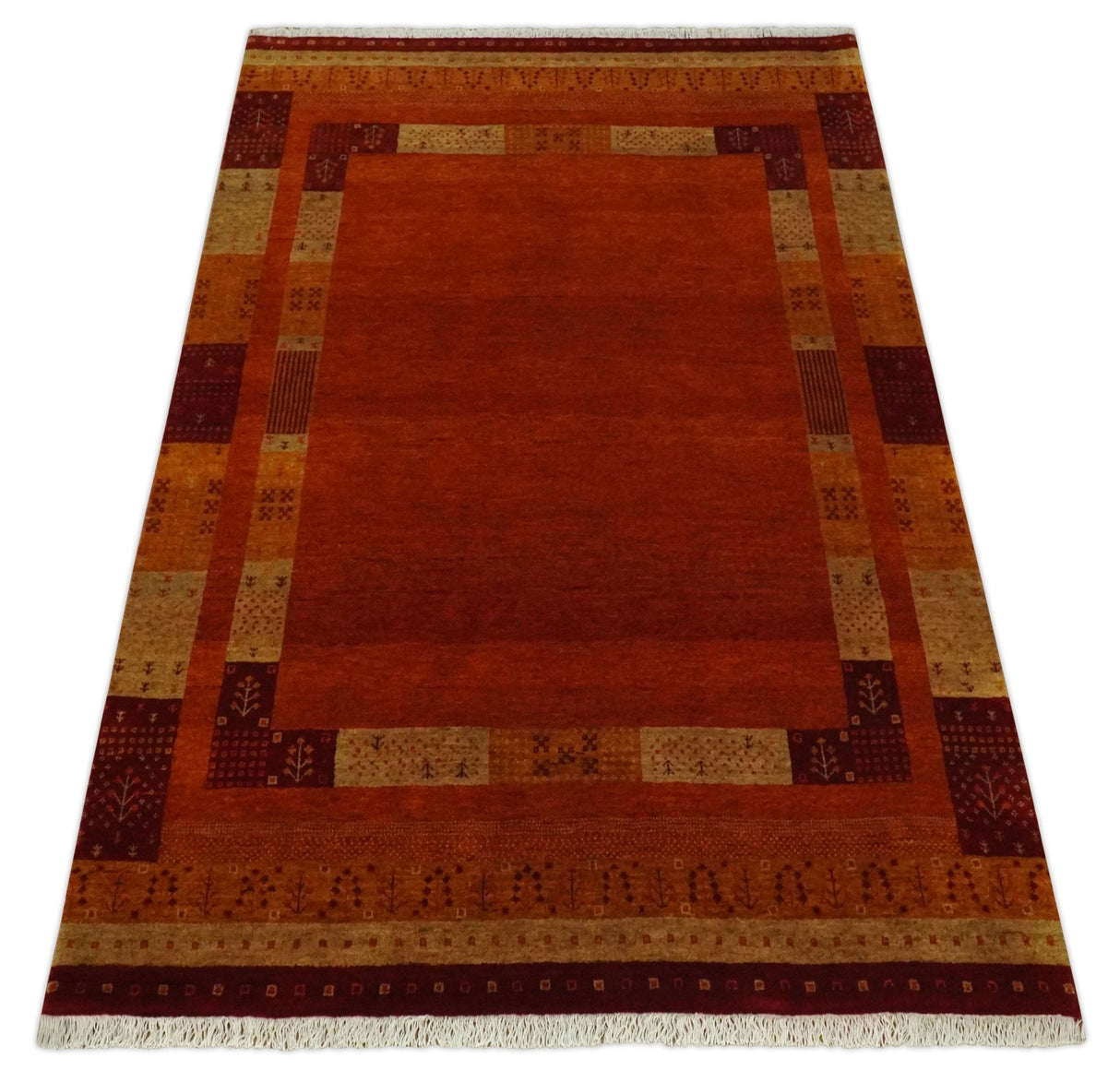 Gold, Rust and Beige Wool Hand Woven Southwestern Lori Gabbeh Rug| KNT50